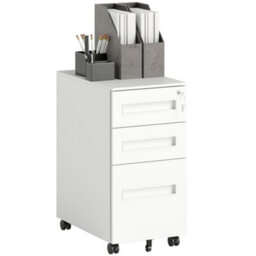 Vinsetto Lockable Mobile Filing Cabinet W/ 3 Drawers 30 X 43.5 X 60 Cm White - thumbnail 2