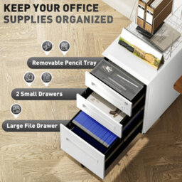 Vinsetto Lockable Mobile Filing Cabinet W/ 3 Drawers 30 X 43.5 X 60 Cm White - thumbnail 4