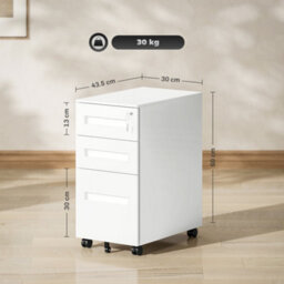Vinsetto Lockable Mobile Filing Cabinet W/ 3 Drawers 30 X 43.5 X 60 Cm White - thumbnail 3