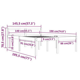 Berkfield Bed Frame Solid Wood Pine 140X190 Cm - thumbnail 8