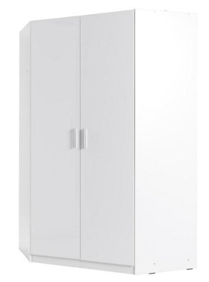 Arte Spacious White Gloss Corner Wardrobe 117Cm - Maximise Storage & Save Floor Space In Any Family Bedroom - image 1