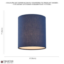 Happy Homewares Contemporary And Elegant Midnight Blue Linen Fabric 18Cm Cylinder Lamp Shade - thumbnail 6