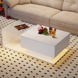Abrihome Led Coffee Table, Modern High Gloss Coffee Table, Center Table With Glass, Modern Coffee Table For Living Room With Drawer (White) - thumbnail 1
