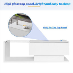 Abrihome Led Coffee Table, Modern High Gloss Coffee Table, Center Table With Glass, Modern Coffee Table For Living Room With Drawer (White) - thumbnail 5
