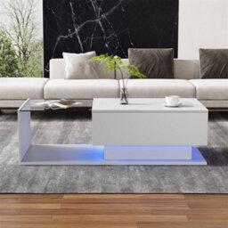 Abrihome Led Coffee Table, Modern High Gloss Coffee Table, Center Table With Glass, Modern Coffee Table For Living Room With Drawer (White) - thumbnail 7