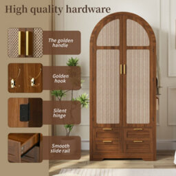 Btm Modern Wardrobe With Curved Doors Hanging Rail Drawers Large Storage Cabinet For Bedroom And Hallway - thumbnail 9