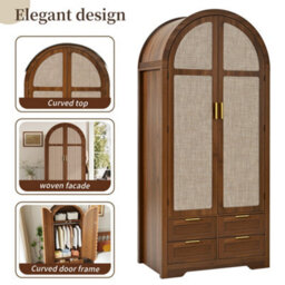 Btm Modern Wardrobe With Curved Doors Hanging Rail Drawers Large Storage Cabinet For Bedroom And Hallway - thumbnail 8