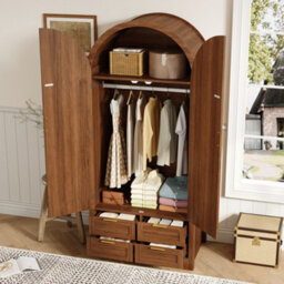 Btm Modern Wardrobe With Curved Doors Hanging Rail Drawers Large Storage Cabinet For Bedroom And Hallway - thumbnail 2