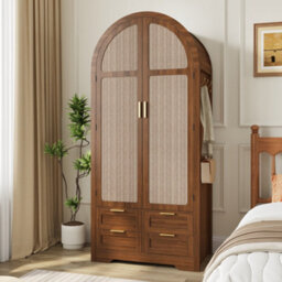 Btm Modern Wardrobe With Curved Doors Hanging Rail Drawers Large Storage Cabinet For Bedroom And Hallway - thumbnail 1