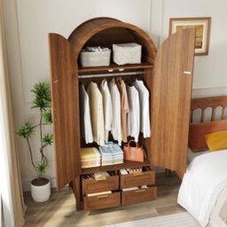 Btm Modern Wardrobe With Curved Doors Hanging Rail Drawers Large Storage Cabinet For Bedroom And Hallway - thumbnail 4