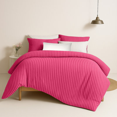 Bedlooms Pink Stripe Duvet Cover Set, Reversible, Breathable & Hypoallergenic Bedding Pack, Single 135X200Cm - image 1