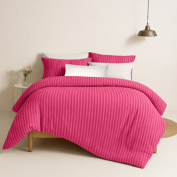 Bedlooms Pink Stripe Duvet Cover Set, Reversible, Breathable & Hypoallergenic Bedding Pack, Single 135X200Cm - thumbnail 1