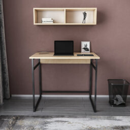 Decorotika Hussum Writing Desk Laptop Desk Floating Shelf Included Black Oak - thumbnail 2