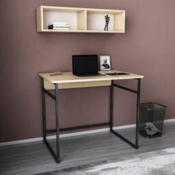 Decorotika Hussum Writing Desk Laptop Desk Floating Shelf Included Black Oak