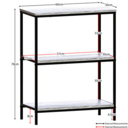 Lassic Vida Designs Brooklyn Grey 3 Tier Bookcase Industrial Freestanding Shelving Unit (H)780mm (W)600mm (D)300mm - thumbnail 2