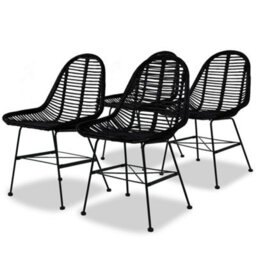 Vidaxl Dining Chairs 4 Pcs Black Natural Rattan Dining Chairs
