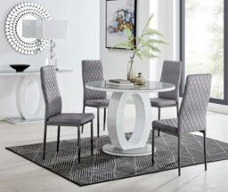 Furniturebox Uk Giovani Round Grey 100Cm Table And 4 Grey Velvet Milan Black Leg Chairs - thumbnail 1