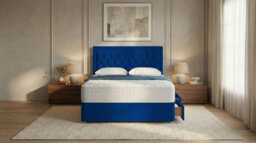 Adore Designs Diamond Cut Bumper Plush Velvet Divan Bed, Headboard & Mattress - 4Ft6 Double - Blue - 2 Drawers Same Side - thumbnail 2