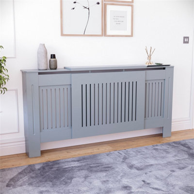 Adjustable (83 X140-204 X19 Cm) Designs Chelsea Radiator Cover Hallway Wood Wall Cabinet Mdf Slats Grey - image 1
