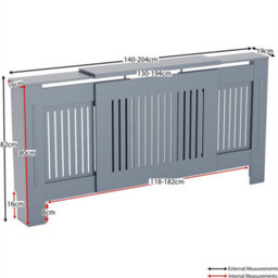 Adjustable (83 X140-204 X19 Cm) Designs Chelsea Radiator Cover Hallway Wood Wall Cabinet Mdf Slats Grey - thumbnail 2