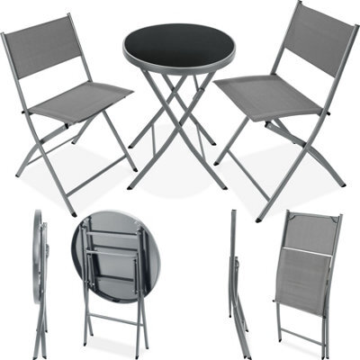 Tectake Garden Table And Chairs - 2 Person Bistro Set, Foldable, Weather-Resistant - Grey - image 1