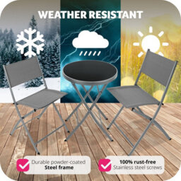Tectake Garden Table And Chairs - 2 Person Bistro Set, Foldable, Weather-Resistant - Grey - thumbnail 8