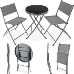 Tectake Garden Table And Chairs - 2 Person Bistro Set, Foldable, Weather-Resistant - Grey - thumbnail 1