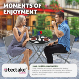 Tectake Garden Table And Chairs - 2 Person Bistro Set, Foldable, Weather-Resistant - Grey - thumbnail 4