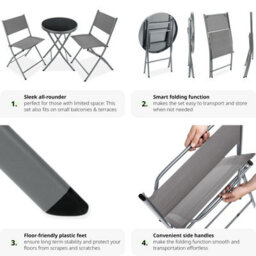 Tectake Garden Table And Chairs - 2 Person Bistro Set, Foldable, Weather-Resistant - Grey - thumbnail 5