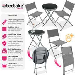 Tectake Garden Table And Chairs - 2 Person Bistro Set, Foldable, Weather-Resistant - Grey - thumbnail 2