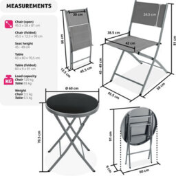 Tectake Garden Table And Chairs - 2 Person Bistro Set, Foldable, Weather-Resistant - Grey - thumbnail 6