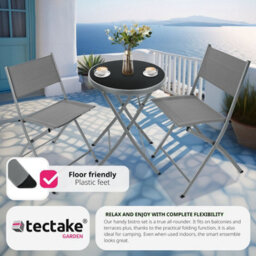 Tectake Garden Table And Chairs - 2 Person Bistro Set, Foldable, Weather-Resistant - Grey - thumbnail 7