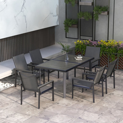 Outsunny 7 Piece Garden Dining Set, Outdoor Table And 6 Chairs, Grey - image 1