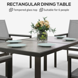 Outsunny 7 Piece Garden Dining Set, Outdoor Table And 6 Chairs, Grey - thumbnail 5