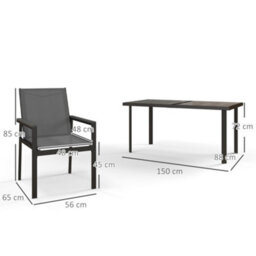 Outsunny 7 Piece Garden Dining Set, Outdoor Table And 6 Chairs, Grey - thumbnail 3