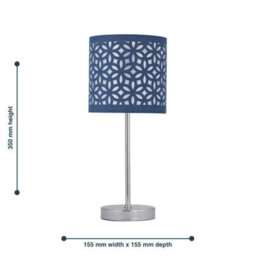 First Choice Lighting Set Of 2 Chrome Stick Table Lamps With Navy Blue Laser Cut Shades - thumbnail 9