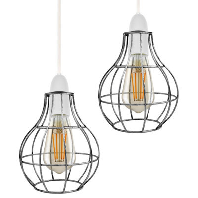 2 Pack Of Brushed Silver Modern Easy Fit Metal Geometric Ceiling Pendant Light Shades, Bulb Guards Wire Cage Lampshades - image 1