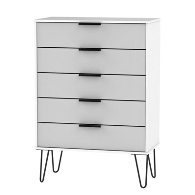 Osaka 5 Drawer Chest Of Drawers In Grey & White (Ready Assembled) - image 1