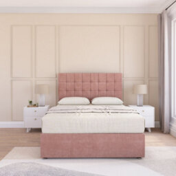 Sloomy Alabama Pink Plush 4Ft6 Memory Foam Bed Set With No Drawers, Mattress & Headboard- Double