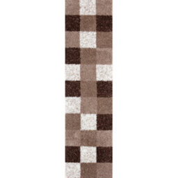 The Rugs Brown And Ivory Soft Checkerboard Design Fluffy Shaggy Rugs And Runners High Pile Living Room Kitchen Hallway 381 - thumbnail 1