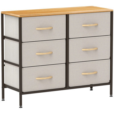 Wyld Haus Nali Industrial 6-Drawer Fabric Dresser With Steel Frame And Maple-Effect Top, Cream White, 80W X 30D X 62.5H Cm - image 1