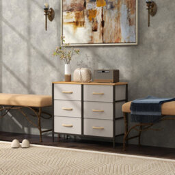 Wyld Haus Nali Industrial 6-Drawer Fabric Dresser With Steel Frame And Maple-Effect Top, Cream White, 80W X 30D X 62.5H Cm - thumbnail 9