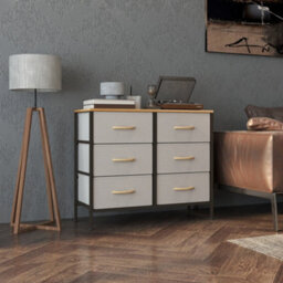 Wyld Haus Nali Industrial 6-Drawer Fabric Dresser With Steel Frame And Maple-Effect Top, Cream White, 80W X 30D X 62.5H Cm - thumbnail 7