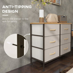 Wyld Haus Nali Industrial 6-Drawer Fabric Dresser With Steel Frame And Maple-Effect Top, Cream White, 80W X 30D X 62.5H Cm - thumbnail 5