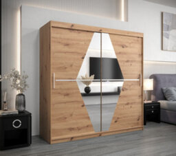 Arte Boliwia Contemporary 2 Mirrored Sliding Door Wardrobe 9 Shelves 2 Rails Artisan Oak Effect (H)2000mm (W)2000mm (D)620mm - thumbnail 2