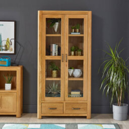 The Furniture Market Soho Oak Glazed 2 Door 2 Drawer Tall Display Cabinet Unit - thumbnail 1