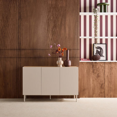Sweeek - Sideboard Metal And Wood Decor 3 Doors 120 Cm Beige And Natural - Ashton - image 1