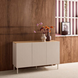 Sweeek - Sideboard Metal And Wood Decor 3 Doors 120 Cm Beige And Natural - Ashton - thumbnail 4