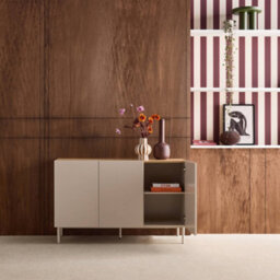 Sweeek - Sideboard Metal And Wood Decor 3 Doors 120 Cm Beige And Natural - Ashton - thumbnail 6