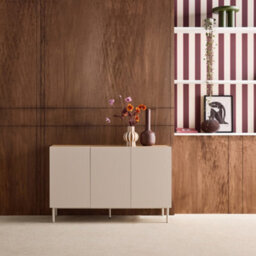Sweeek - Sideboard Metal And Wood Decor 3 Doors 120 Cm Beige And Natural - Ashton - thumbnail 1